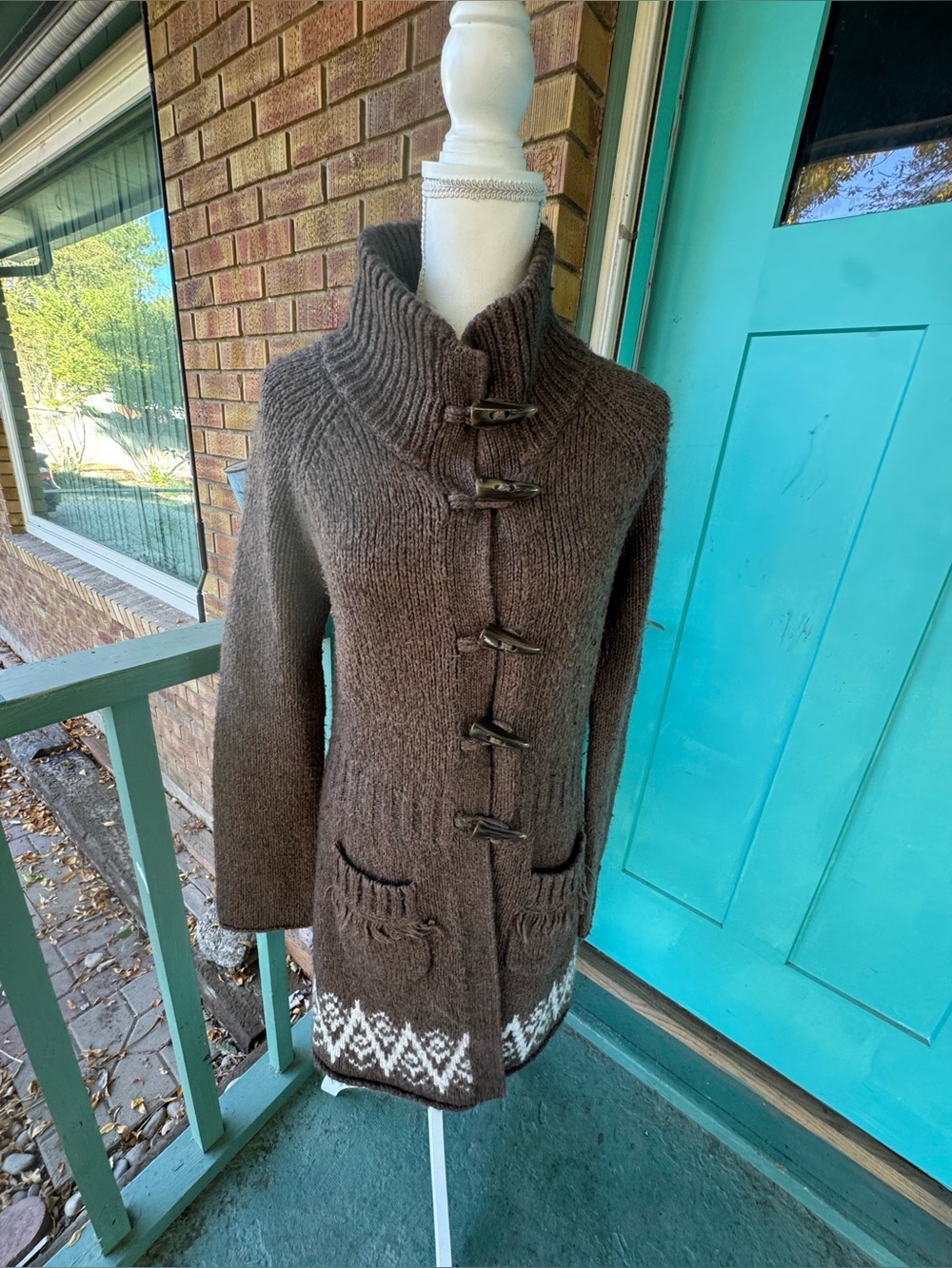 Mossimo Supply Co. Brown Knit Toggle Cardigan Size L Wool blend
